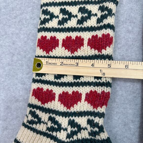 VTG Wool Knit Set of 4 Christmas Stockings Green Red White Fair Isle Cabincore - Picture 11 of 16